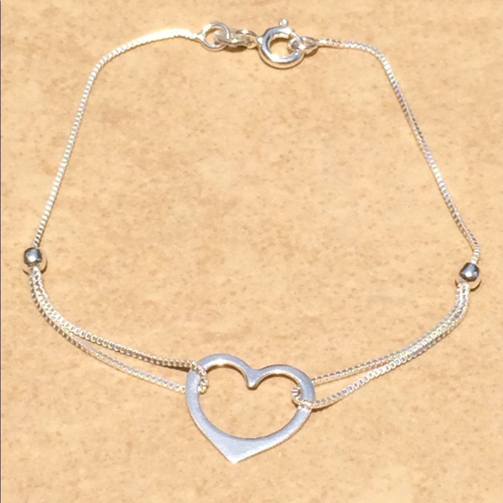Sterling Silver 925 Simple Chain Heart Bracelet